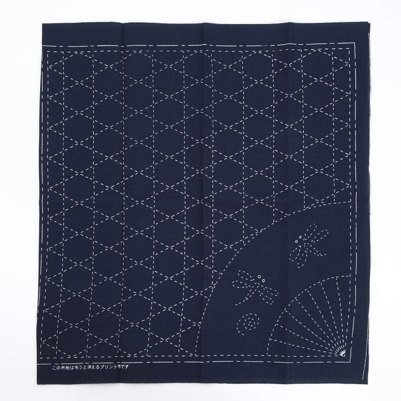 Daruma Sashiko kit, Yokota Sashiko Thread and Template Yume Fukin with Original English Manual, Fabric, Japanese Textile (White Thread/Navy Dishcloth 2) - Image 2